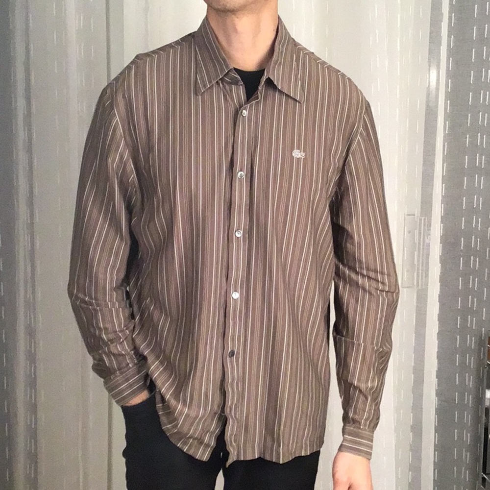 Authentic Lacoste casual buttoned up, stripe shirt, Grey Label. Size 6.
